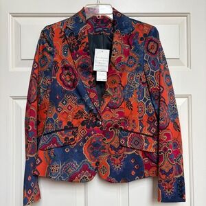 Jones New York Signature Paisley Blazer Women's Boho Statement Jacket NWT Size 6
